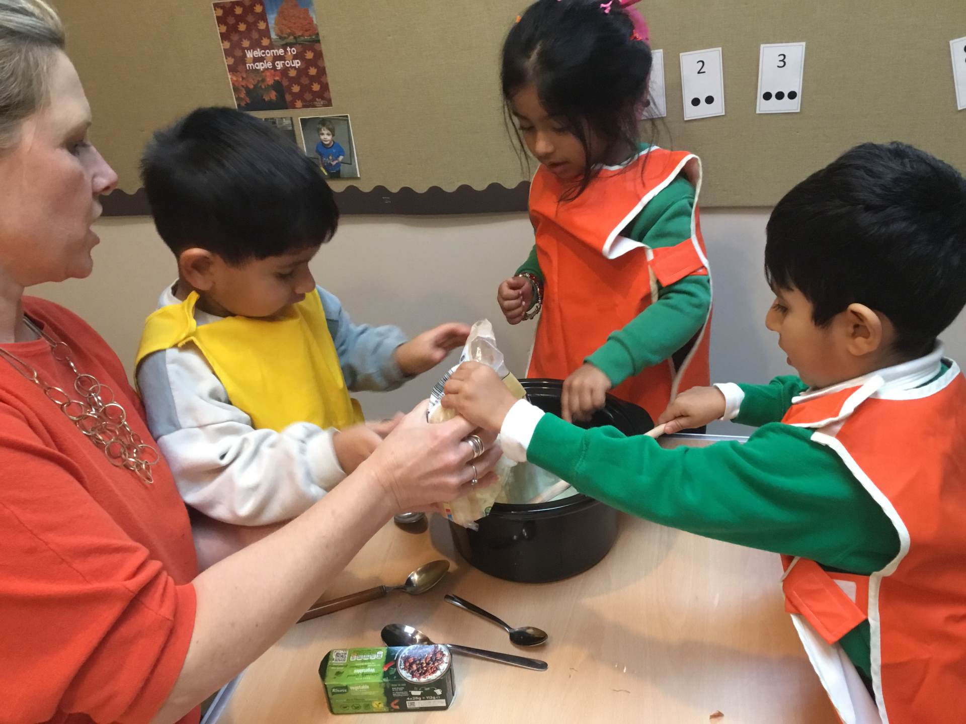 Adult cooking with children